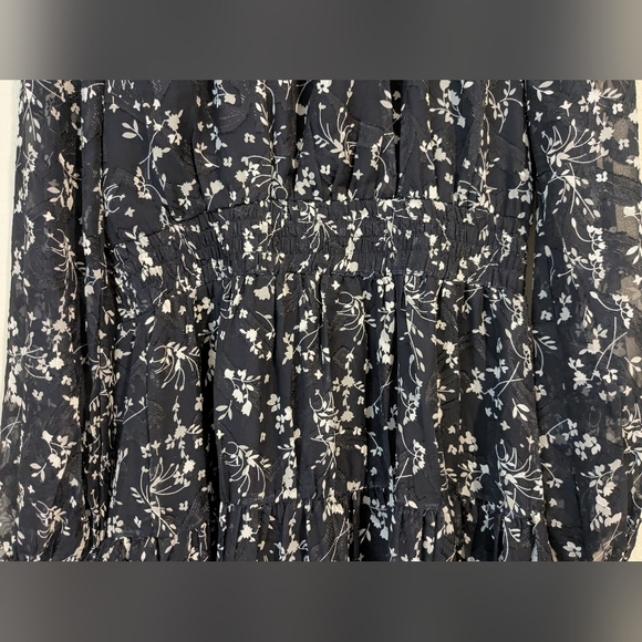 Lulu's Navy Blue Floral Chiffon Smocked Ruffle Too Cute Long Sleeve Mini Dress - Picture 10 of 16